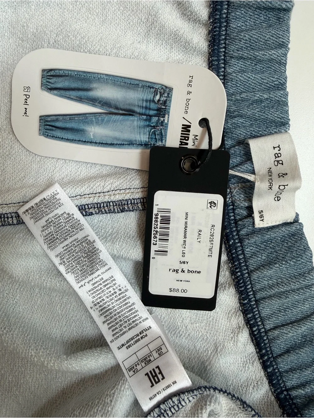 NWT Rag & Bone Mini rb Miramar Wide Leg Pants in Raily Kids Size 5/6Y